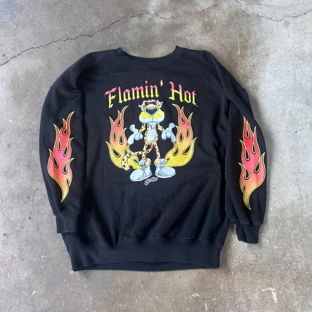 Cheetos Sweatshirt Mens XS Black Excellent Flamin Hot Chester Cheetah Flames